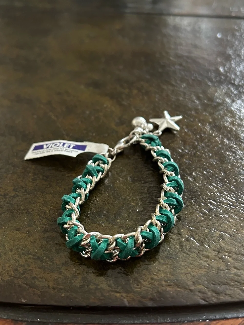 Disney Green and Silver Star Charm Braided Bracelet